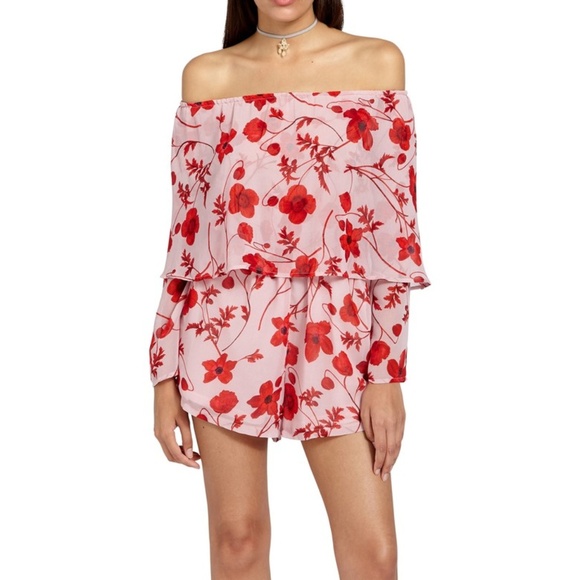 ⤵Missguided Floral Off The Shoulder Romper 6 NWT - Picture 1 of 7